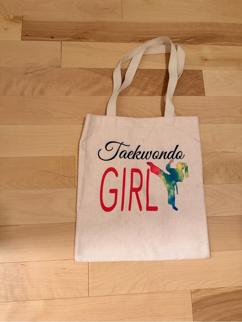 Taekwondo Girl Canvas Tote - Cream with Red & Multicolor Graphic